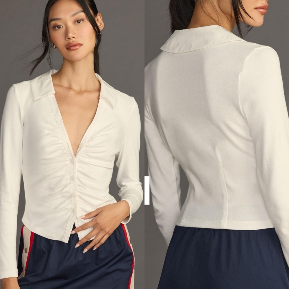 Anthropologie Maeve cream button up long sleeve top medium